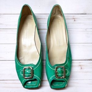Attilio Giusti Leombruni greenish peeptoe kitten block 39